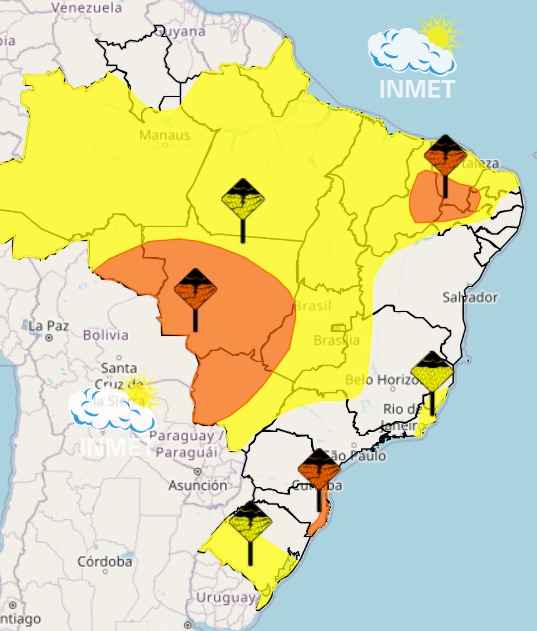 Inmet lança alerta de chuvas fortes para todos os municípios do Maranhão, Tocantins e grande parte do Pará